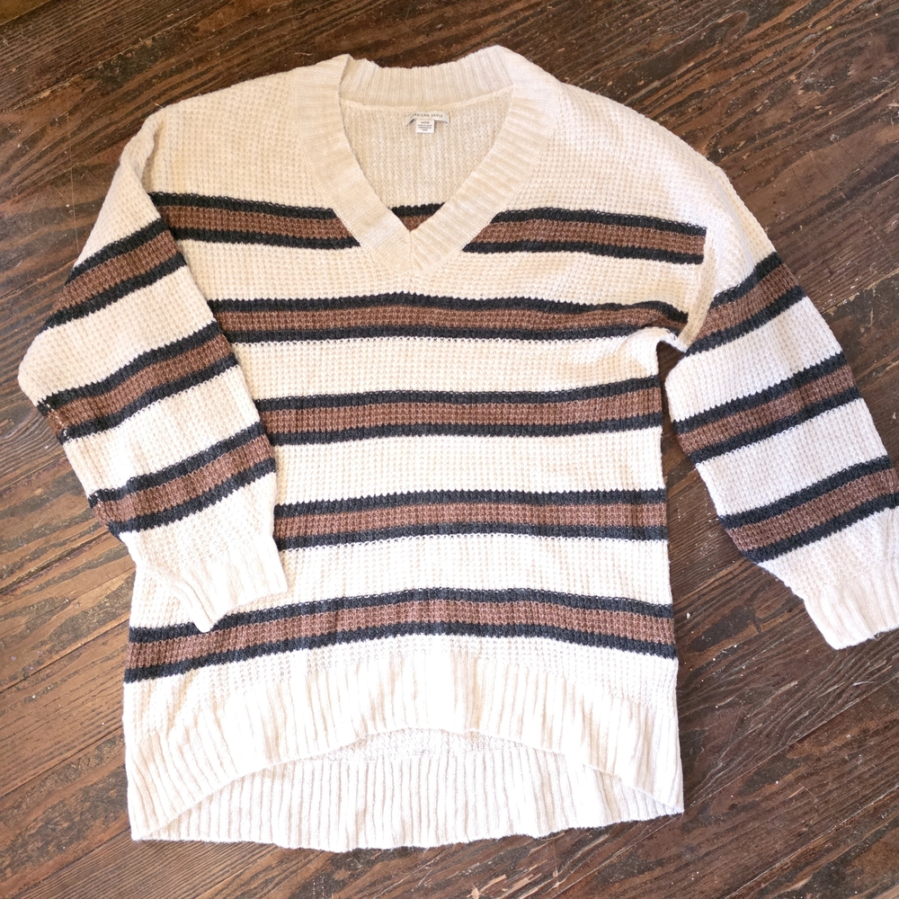 American Eagle Outfitters Striped V-Neck Sweater